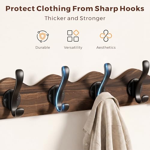 Coat Rack Wall Mount with Shelf, 4 in 1 Wood Entryway Shelf with 12 Hooks | Mail and Key Holder, Wall Mounted Coat Hanger for Bathroom, Living Room, Bedroom, Brown