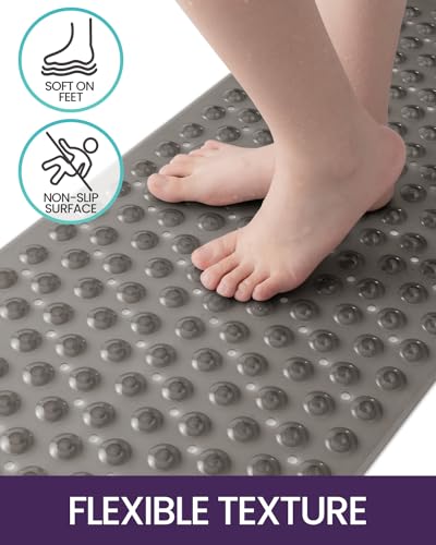 DEXI Bathtub Mat Non Slip 16x35, Shower Floor Mats for Bathroom Bath Tub | Clear Grey, Washable Oval Bathmat, Suction Cups and Drain Holes to Keep Tubs Clean - color: Clear Gray