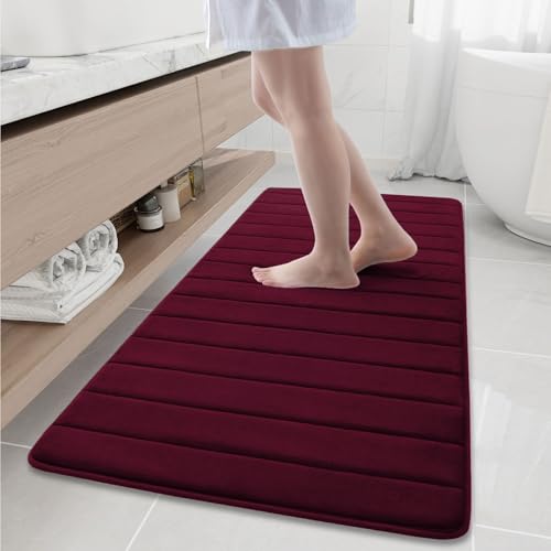 Buganda Memory Foam Bath Mat, 60" x 24", Ultra Soft Bathroom Rugs, Water Absorbent and Machine Washable Bath Rug Runner for Bathroom, Shower, and Tub, Burgundy - color: Burgundy, size: 60" X 24"
