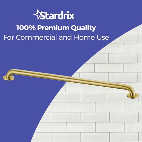 Stardrix 36-Inch ADA Compliant Grab Bar, 1.5" Diameter, Concealed Mounting Flanges, Handicap Friendly, Commercial & Residential Bathrooms, Brushed Gold Stainless Steel - color: Brushed Gold, size: 36"