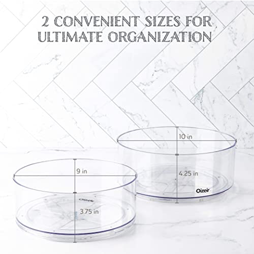 Oizeir Lazy Susan Turntable (2-Pack) - Clear Acrylic, Rotates 360 Degrees, Easily Organize Your Fridge, Cabinet or Counter - Carousel Storage for Food, Spices, Cosmetics | Clear Acrylic, Non-Skid, Raised Edge; Rotating Spice Rack for Kitchen, Pantry, Frid
