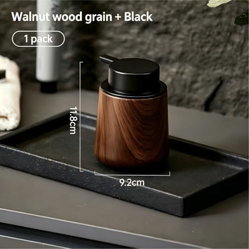 Walnut Wood Grain Foaming Soap Dispenser, Refillable Foam Bottle | Foaming Hand Soap Pump Dispenser for Bathroom, Kitchen, Modern Farmhouse Decorative Liquid Soap Dispenser, 9 oz