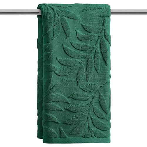 Artoid Mode 1 Pc Dark Green 3D Leaves Jacquard Hand Towels for Bathroom, 100% Cotton Soft Absorbent Bathroom Decor Towels, 13.7 x 29.5 Inch - color: Dark Green, size: 13.7" x 29.5", 1PC