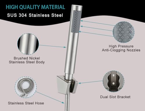 3-Piece Handheld Shower Wand with Long Hose – Brushed Nickel | Complete Shower Head Set with Bracket – Perfect for RV, Dog Bath & Full-Body Rinse. 79" Extra Long Hose. Easy Install. - style: 1 Function