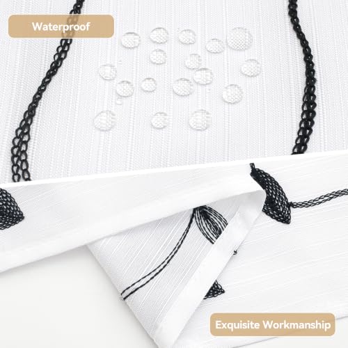 Embroidered Leaf Farmhouse Shower Curtain,Faux Linen,72Wx72L,White Black | Boho Modern Shower Curtain Set, Washable & Waterproof Fabric, Floral Shower Curtains for Bathroom with Hooks - color: White Black