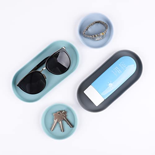 Blue Ginkgo Mini Silicone Trays – Set of 6 Easy-Clean Organizers for Bathroom, Kitchen, Desk, Vanity, and Cosmetics (Blue, Mint, Gray) - color: Blue