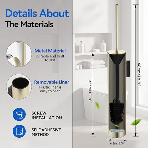 Wall Mounted Brushed Gold Toilet Brush with Holder,Durable Cleaning Toilet Bowl Brushes with Holders - color: Brushed Gold