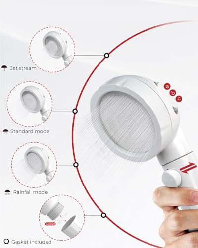 CAMPLUX Handheld Shower Head with 5 FT Hose, 3-Setting Portable Spray Shower Head, High Pressure Shower Head with ON/Off Switch