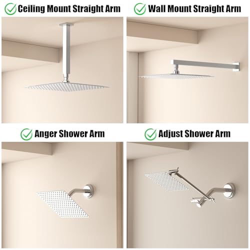 10 Inch Rain Shower Head High Pressure Rainfall Shower Head Chrome | Square Rain Bathroom Showerhead, High Flow, Large Stainless Steel, Ceiling Mounted, Wall Mounted, Waterfall Full Body - color: Polished Chrome, size: 10 Inch