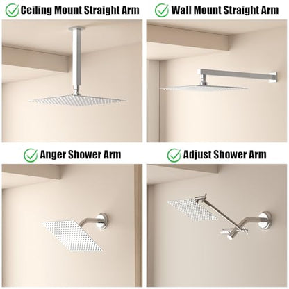 10 Inch Rain Shower Head High Pressure Rainfall Shower Head Chrome | Square Rain Bathroom Showerhead, High Flow, Large Stainless Steel, Ceiling Mounted, Wall Mounted, Waterfall Full Body - color: Polished Chrome, size: 10 Inch