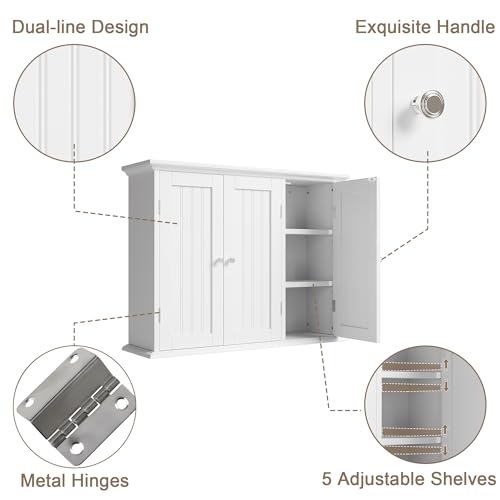 ChooChoo Laundry Cabinet with 3 Doors and Adjustable Shelves | 9.06"D x 31.1"W x 24"H, Bathroom Wall Cabinet, Cupboard, White - color: White, size: 9.06"D x 31.1"W x 23.4"H