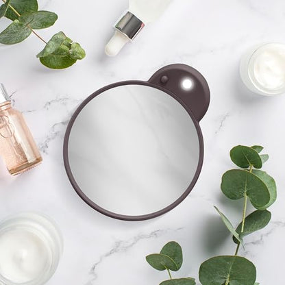 Zadro Magnification Lighted Compact Mirror with LED Light & Retractable Suction Cups – Travel Makeup Mirror, Cool White 6400K Lighting, Battery Operated, Made in USA (Chocolate, 10X | 4.3"L x 3.5"W) - color: Chocolate
