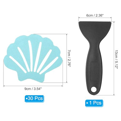 PATIKIL 30 Pcs Non Slip Bathtub Stickers, Anti Slip Shower Stickers with Scraper Bathroom Shower Floor Decals Sea Shell Shape Cute Treads Tubs, Blue - color: Blue