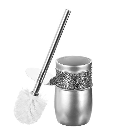 Creative Scents Crackled Glass Toilet Brush with Holder - Silver Toilet Bowl Cleaner Brush and Holder - Good Grip, Deep Cleaning, Decorative Design Compact Toilet Bowl Scrubber - style: Toilet Brush