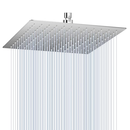 12 inch Brushed Nickel Rain Shower Head - All Metal 304 Stainless Steel, Full Body Rainfall Shower with 144 Silicone Nozzles - Square Showerheads Ceiling or Wall Mount Modern Bathroom - color: Brushed Nickel, size: 12 Inch Square