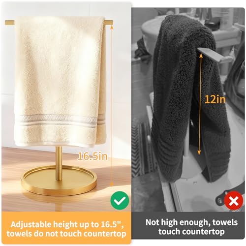 STWWO Hand Towel Holder Stand, T-Shape Countertop Hand Towel Stand for Bathroom Kitchen, Adjustable Hand Towel Holder, Gold - color: Gold