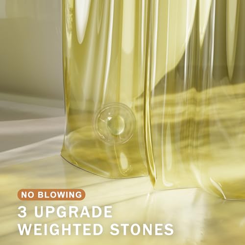 AmazerBath Yellow Shower Curtain Liner Heavy Duty, 100% EVA Clear Shower Curtain and Liner 2-in-1, 72x72 Luxury Plastic Weighted Bathroom Shower Liner, 12 Rustproof Grommets & 3 Heavyweight Stones - color: Rainbow Lemon, size: 72"W x 72"L (Pack of 1)