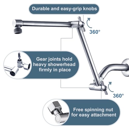 BRIGHT SHOWERS Brass Shower Arm Extender for Rain and Handheld Shower Head, 14 Inch Universal Shower Head Extension Arm, Adjustable Height & Angle, Chrome - color: Chrome, style: 14 Inch