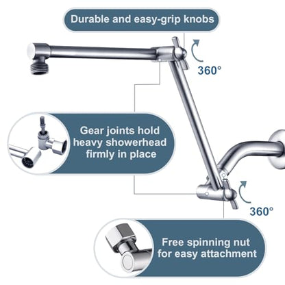 BRIGHT SHOWERS Brass Shower Arm Extender for Rain and Handheld Shower Head, 14 Inch Universal Shower Head Extension Arm, Adjustable Height & Angle, Chrome - color: Chrome, style: 14 Inch