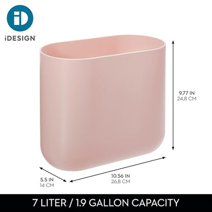 iDesign Small Slim Plastic Bathroom Trash Can, Pink | Garbage Can for Bedroom, Office, Desk, Dorm - color: Pink, style: Pack of 1