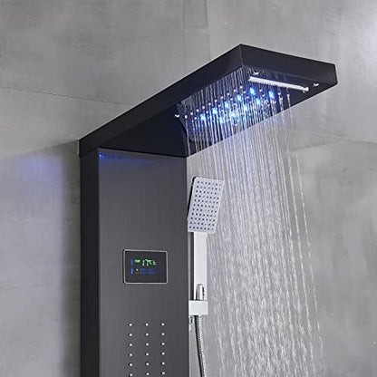 LED Light Shower Panel Tower Rainfall Waterfall Shower Head with Massager Jets Body System Jet Black B (Color : Black B) - color: Black B