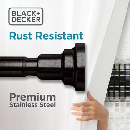 BLACK+DECKER Tension Shower Curtain Rod 42-72 Inch – Drill-Free Adjustable Curtain Rod, Rust-Resistant Stainless Steel Tension Curtain Rod for Shower, Bathroom, Window, Closet – 35 lb Capacity - color: Black