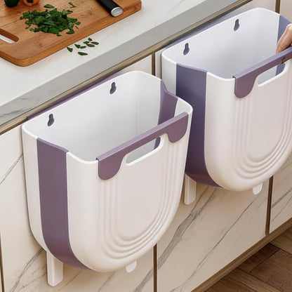 Collapsible Waste Bin for Kitchen, Kitchen Trash Can, Wall Mounted Waste Bin for Kitchen & Bathroom, Purple - color: Purple