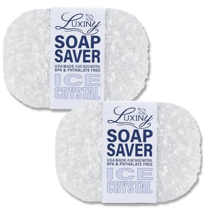 Soap Savers for Bar Soap & Shampoo Bar Holder, American Made by Luxiny, Lifts Soap in Soap Dishes & Shower Soap Holders –Bars & Soap Lasts Longer- Made from Plant Materials (Ice Crystal 2 Pack) - color: Ice Crystal - 2 Pack