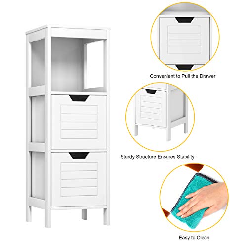 Tangkula Bathroom Floor Cabinet, Narrow Wooden Storage Cabinet w/2 Switchable Drawers, Freestanding Small Cabinet for Small Spaces, 12 x 12 35 Inch (White) - color: White