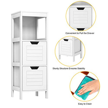 Tangkula Bathroom Floor Cabinet, Narrow Wooden Storage Cabinet w/2 Switchable Drawers, Freestanding Small Cabinet for Small Spaces, 12 x 12 35 Inch (White) - color: White