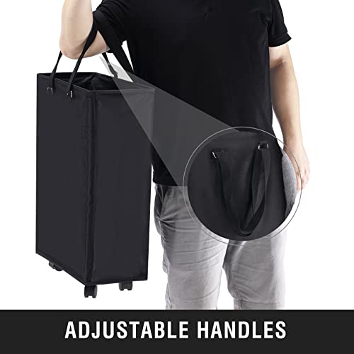 45L Slim Rolling Laundry Basket with Wheel & Adjustable Long Handles, Black | Small Laundry Baskets with Mesh Top, Narrow Dirty Clothes Hamper for Bedroom, Closet, and Bathroom - color: Black - Rolling, size: 45L