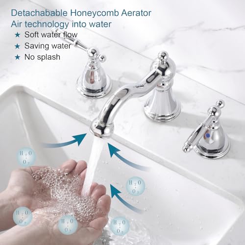 RKF Bathroom Faucets for Sink 3 Chrome 8 inch Widespread Bathroom Sink Faucet with Drain Double Lever Handle Faucet Bathroom Vanity Faucet Basin Mixer Tap WF013-C - color: Chrome