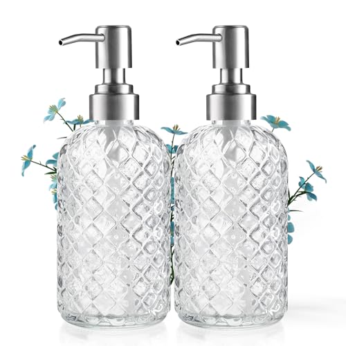 Kaishun Refillable Glass Soap Dispenser (2PC) for Hand Soap & Lotion, Clear - color: Clear (2 Pack)