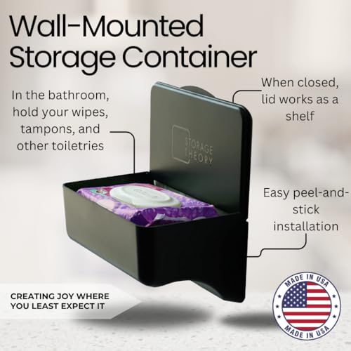 Wipe Holder for Bathroom – Adhesive Wall Mount Organizer – Bathroom Shelf & Baby Wipes Dispenser – Black, 2 Pack - color: Black 2 Pack