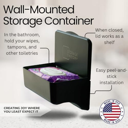Wipe Holder for Bathroom – Adhesive Wall Mount Organizer – Bathroom Shelf & Baby Wipes Dispenser – Black, 2 Pack - color: Black 2 Pack