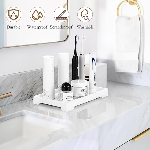 Luxspire Marble Tray for Soap Dispenser Perfume Jewelry, M, Marble White | 10 x 6 inch, non-slip waterproof resin, easy wipe clean, fits bath kitchen vanity, holds jewelry toiletries soap - color: B - White Marble, style: Medium