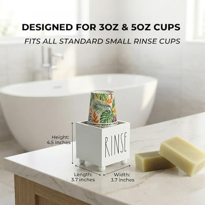 Bathroom Cup Dispenser, Farmhouse Dixie Cup Holder, 3 oz 5 oz Paper Mouthwash Cup Storage Box, Wooden Disposable Cup Caddy, Water Dispenser Cup Holder for Countertop (White) - color: White