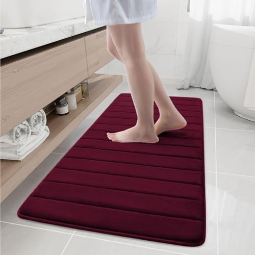 Buganda Memory Foam Bath Mat, 55" x 24", Ultra Soft Bathroom Rugs, Water Absorbent and Machine Washable Bath Rug Runner for Bathroom, Shower, and Tub, Burgundy - color: Burgundy, size: 55" X 24"