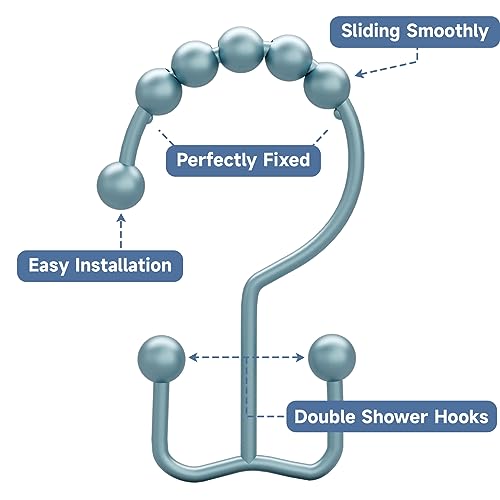Titanker Shower Curtain Hooks Rings, Rust-Resistant Metal Double Glide Shower Hooks for Bathroom Shower Rods Curtains, Set of 12 Hooks - Lightcyan - color: Lightcyan, style: Modern