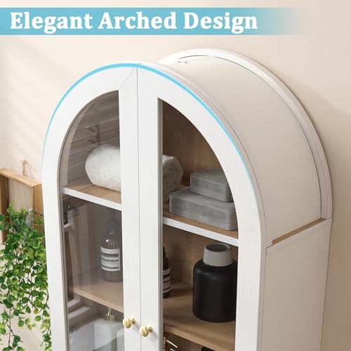 Bathroom Arched Wall Cabinet, 23.5'' Wide Medicine Cabinet, Bathroom Cabinet Wall Mount with Glass Doors & Adjustable Shelves, Over The Toilet Storage Cabinet for Laundry Room, Bedroom,Kitchen, White - color: White