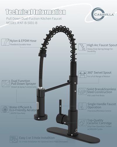 Kitchen Faucet Set, Black Kitchen Sink Faucets with Pull Down Sprayer and Soap Dispenser, Single Handle Stainless Steel Faucets for Kitchen Sinks, Farmhouse RV Faucet with Deck Plate - color: A-Matte Black, style: Contemporary