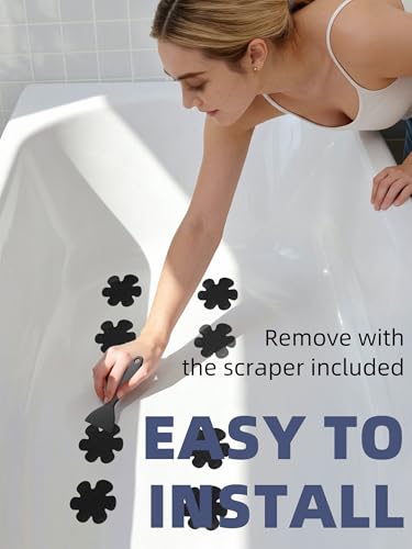 Secopad Bathtub Stickers Non-Slip, 24PCS Safety Shower Treads Adhesive Appliques with Premium Scrape (Black) - color: Black