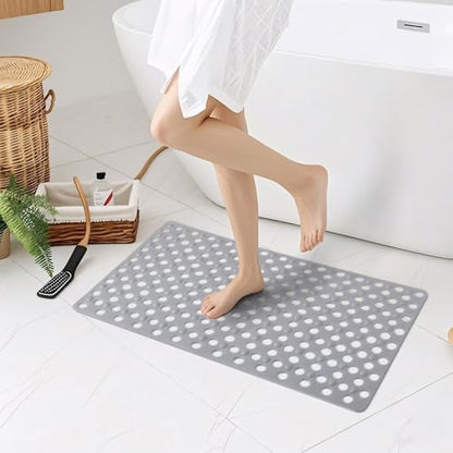 Non Slip Bathtub Mat and Shower Mat 31x17 inch,Bath Mat with Quick Dry Drain Holes and Suction Cups, Soft Comfortable Safe Bathroom Mat for Bath Tub, Floor, Tile (Grey) - color: Grey