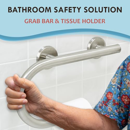 Grab Bar Toilet Paper Holder - Bathroom Safety Aid/304 Stainless Steel/Left/Brush Finish/ 16.5"x 10" - color: Brushed Stainless Steel, Left Hand