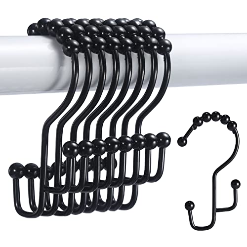 SUTINE Shower Curtain Hooks, 12 Pcs Double Shower Curtain Hooks Rings, Black Shower Curtain Hooks Rust Proof, Stainless Steel Bathroom Shower Hooks for Shower Curtain, Towels, Clothing, Black - color: Black