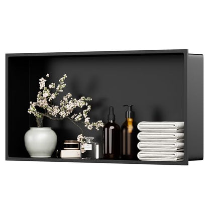 24×12 Stainless Steel Shower Niche,No Tile Required Shower Niche | Recessed Shower Niche,Stainless Steel, Matte Balck, Wall Mount Bathroom Storage,Easy to Install,Inner Size: 23.2" × 11.2" - color: Matte Black, size: 24W * 12H (Single Shelf)
