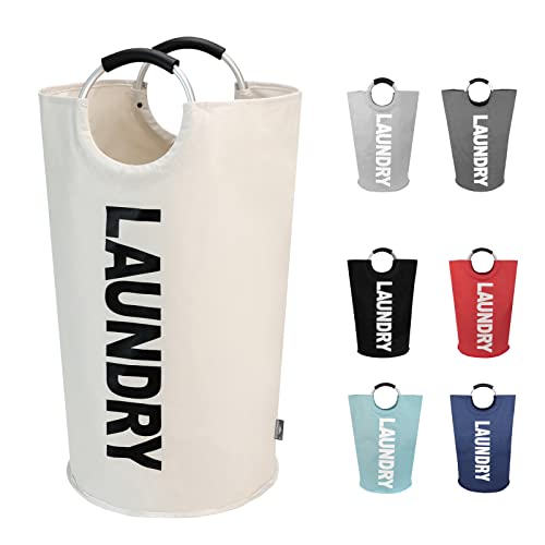 DOKEHOM 125L X-Large Laundry Basket Bag, Collapsible Tall Hamper, Beige | Freestanding tall washing bin & foldable laundry bag. Extra large clothes storage basket with durable sturdy handles - color: Beige, size: 125L