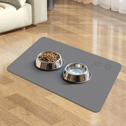 Newest Diatomite Stone Pet Feeding Mat for Dog&Cat–Super Absorbent Diatomite Fast Drying Stone Dog Food Mat, Quick Dry Dog Mats for Food and Water with Non-Slip Pad (24×16'', Dark Gray, Square) - color: Dark Gray Square