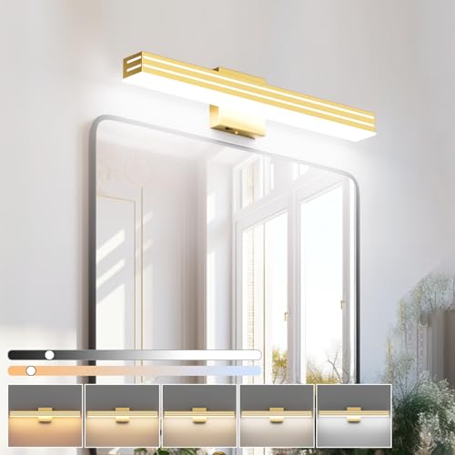 Ralbay 24inch Gold Vanity Light with 5 Color Temperature (2700K-6000K) Dimmable Acrylic Metal 24W LED Modern Matte Gold Bathroom Vanity Light Bar - color: Gold, size: 24 inch