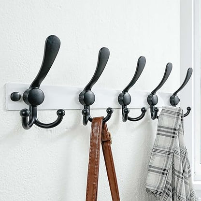 Coat Rack Wall Mount, Heavy Duty 12-Gauge Base vs Flimsy 1mm, Double-Thick Solid Anti-Snap Hooks, 16” Stud-Mount, Stainless Steel Hanger for Clothes Hat Entryway Closet Mudroom, White & Black - color: White/Black, size: L=17" (1pcs)